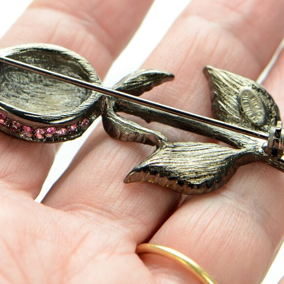Vintage Kenneth Jay Lane KJL Gunmetal Crystal Flower Pin Brooch - Picture 4 of 5